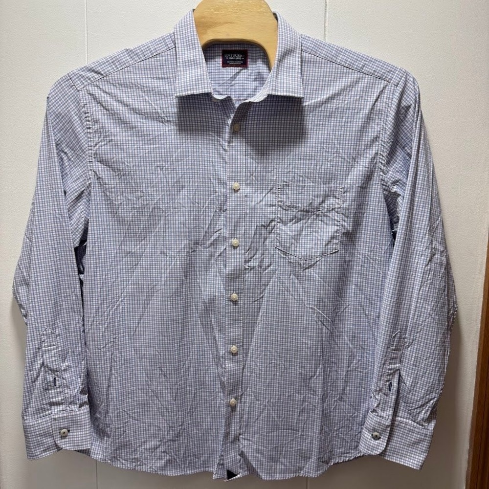 UNTUCKit Mens Size 3XL Performance Check Button Down Shirt Blue White Stretch